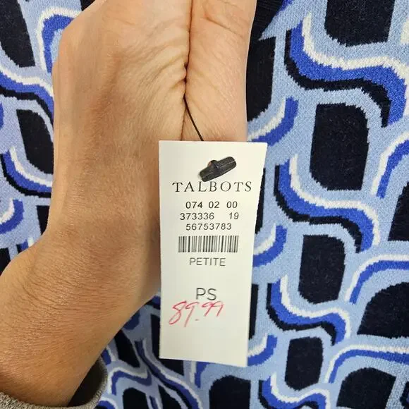 Talbots Womens Abstract Geometric Turtleneck Sweater Size PS Preppy Artsy Blue - Picture 7 of 9